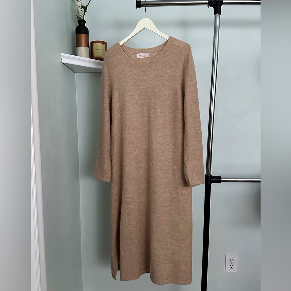 Saints & Hearts Midi Dress with Side Slit, Tan